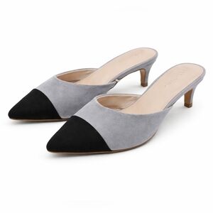 The Drop Gray Black Pointed Toe Mule Heels Womens 7.5 Kitten Heel Two Tone Slip